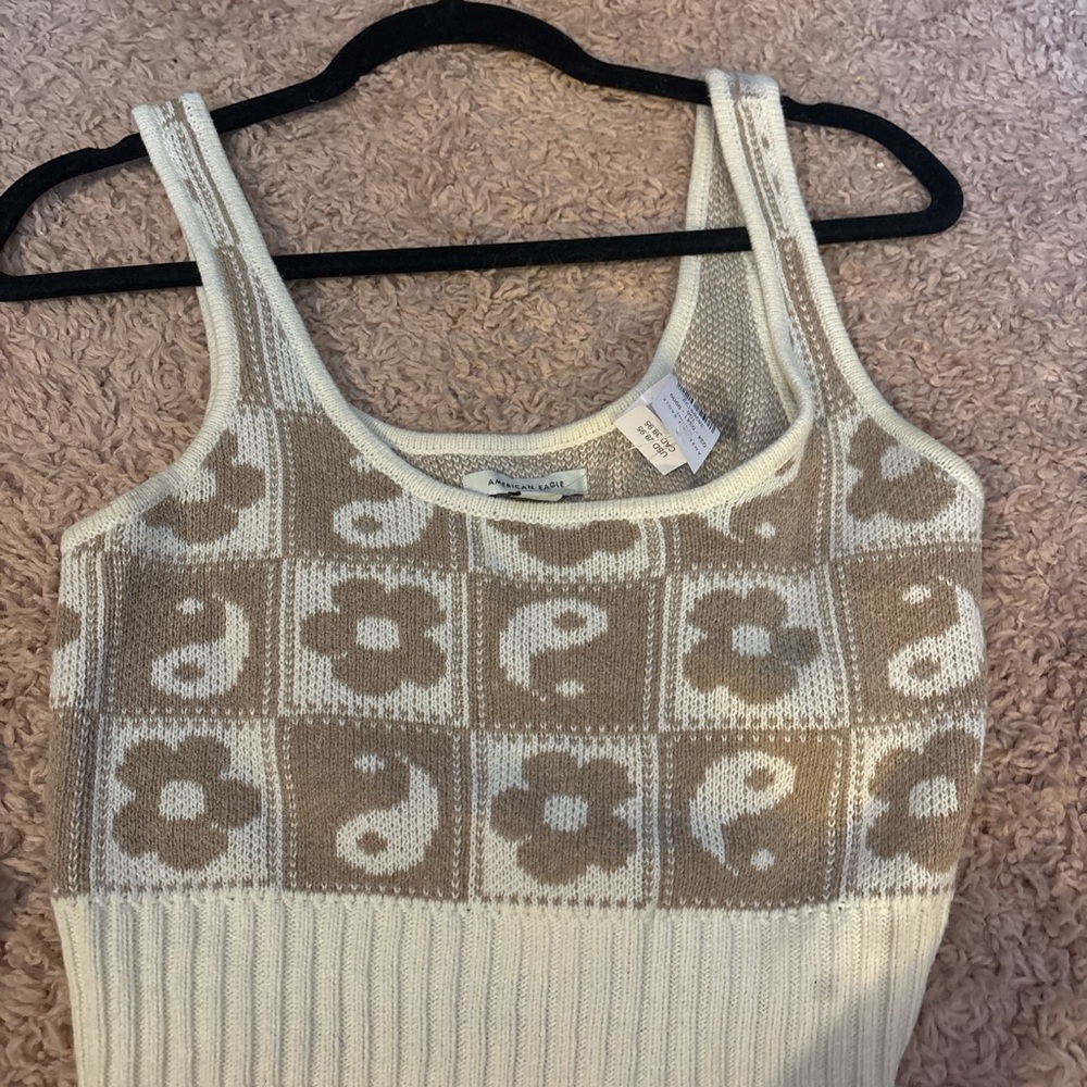 American Eagle Outfitters Cream and Tan Floral set with tank top and sweater